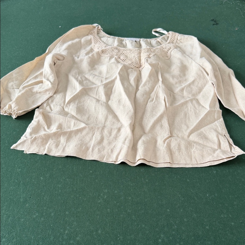 Charter Club Cream Blouse with Embroidered Neckline. CAJA. # 1